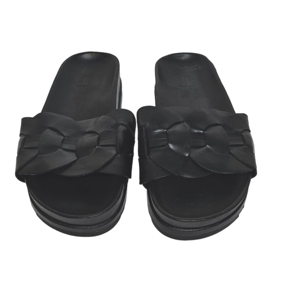 🚫SOLD‼️Frye Braided Leather Black Slides Womens Size 7.5
